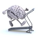 human brain with arms and legs on a running machine, 3d illustration